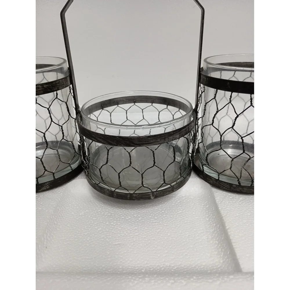 Vintage Rustic Metal Glass Caddy Server Organizer Handle Brown Farmhouse Decor